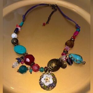 Colorful Beaded Necklace with Gold Accents-
Gorgeous & Unique- New without Tag
